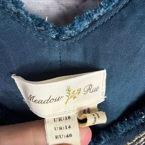 Anthropologie Meadow Rue Beaded Embroidered V Neck Dress Size 14  B - Picture 8 of 9